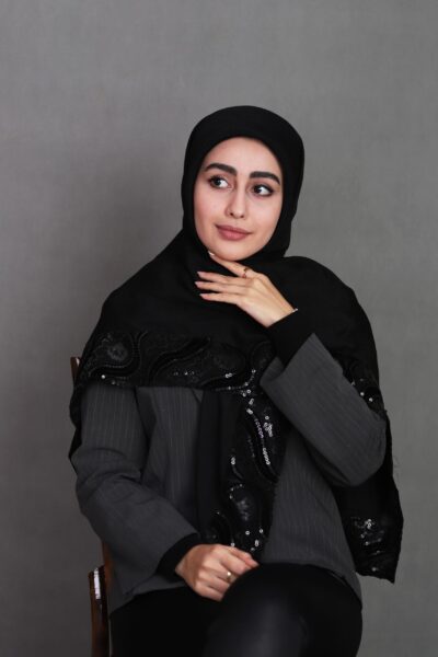 روسری مشکی تور مخملکوب پولکدوزی طوبی