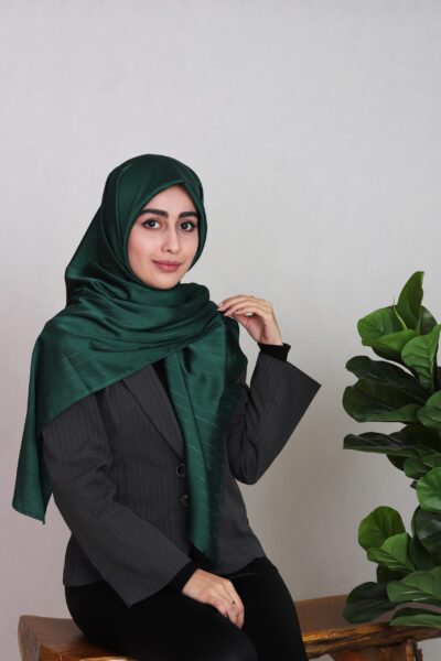 روسری ساتن خطدار سبز یشمی