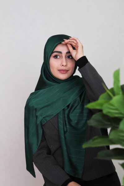 روسری ساتن خطدار سبز یشمی