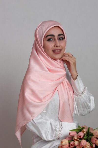 روسری ساتن خطدار گلبهی