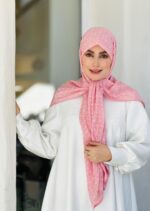 روسری وال نخی ژاکارد گلریز صورتی روشن