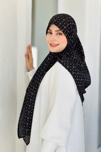 روسری وال نخی ژاکارد گلریز مشکی