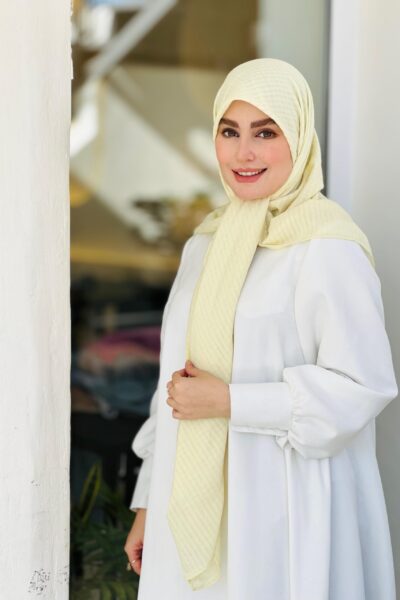 روسری وال نخی راه راه لیمویی