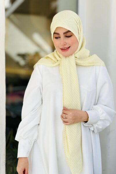 روسری وال نخی راه راه لیمویی