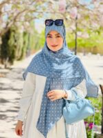 روسری وال نخی ژاکارد خالخالی آبی