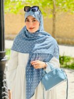 روسری وال نخی ژاکارد خالخالی آبی