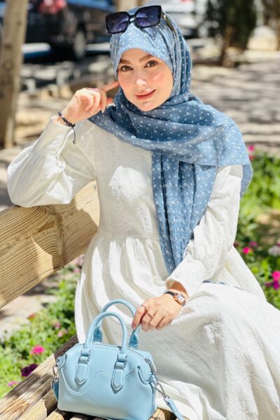 روسری وال نخی ژاکارد گلریز آبی