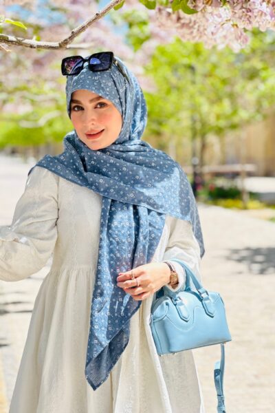 روسری وال نخی ژاکارد گلریز آبی