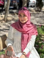 روسری وال نخی ژاکارد گلریز صورتی پررنگ