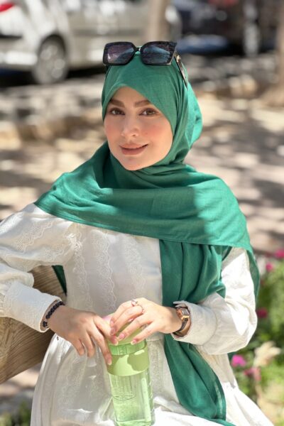 روسری وال نخی سبز یشمی