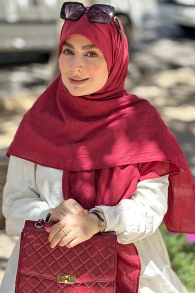 روسری وال نخی زرشکی