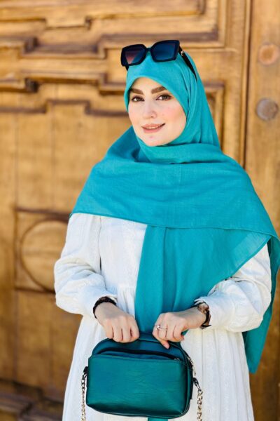 روسری وال نخی سبزآبی