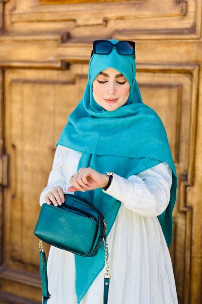 روسری وال نخی سبزآبی