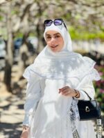 روسری توردار سفید مدل گل عروس 2