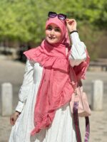 روسری چیندار صورتی وال نخی