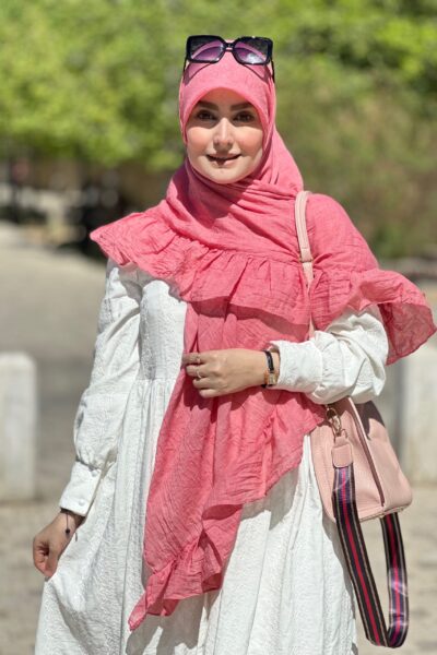 روسری چیندار صورتی وال نخی
