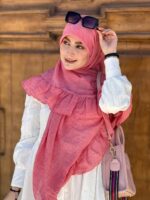 روسری چیندار صورتی وال نخی