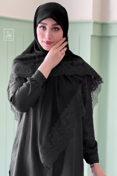 روسری مشکی تور دانتل گل رز