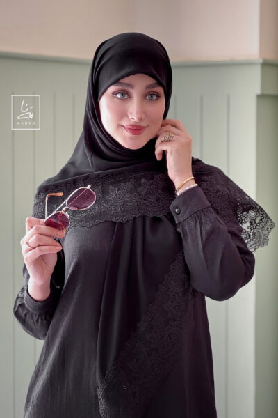 روسری مشکی تور دانتل گل رز