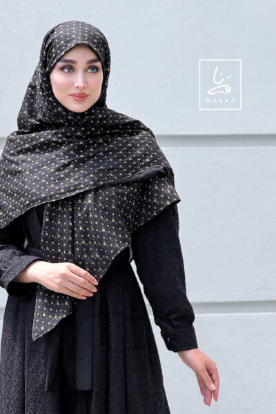 روسری وال نخی ژاکارد گلدار مشکی کد 3