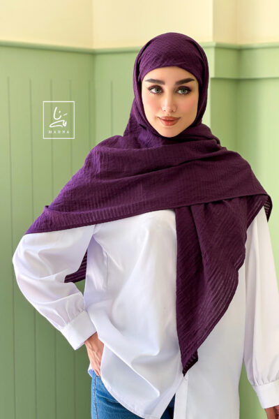 روسری وال نخی راه راه بادمجانی