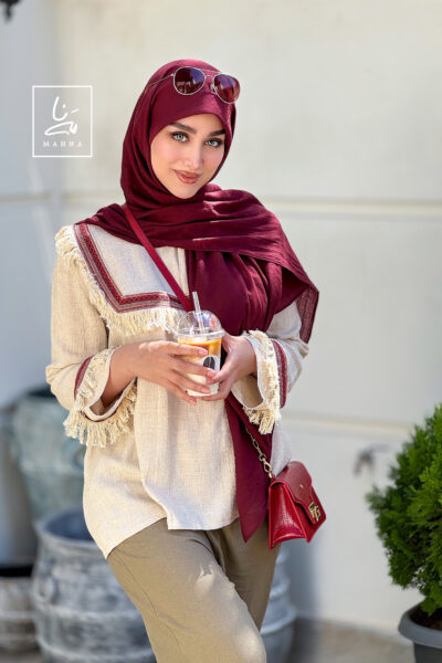 روسری وال نخی عنابی