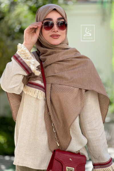 روسری وال نخی راه راه نسکافه ای