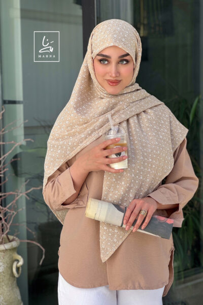 روسری وال نخی ژاکارد گلریز کرم
