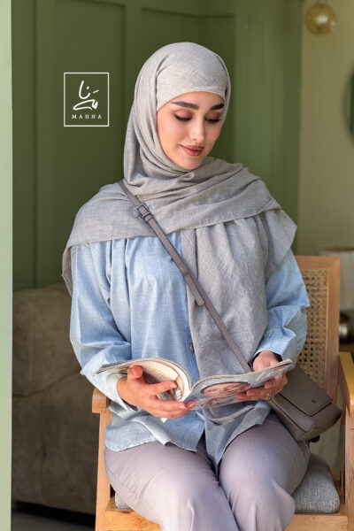 روسری وال نخی طوسی روشن