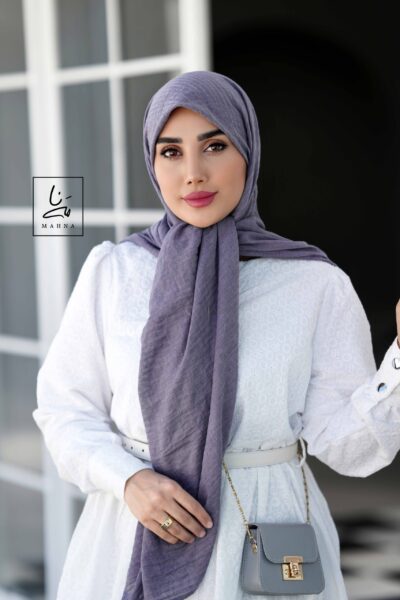 روسری وال نخی راه راه طوسی بنفش