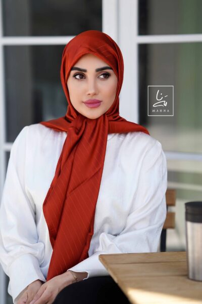 روسری ساتن خطدار آجری