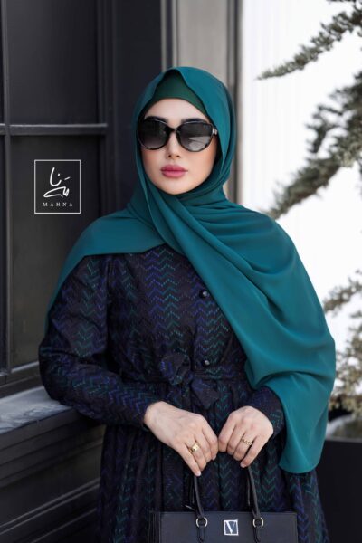 شال کلاهدار حریر شیفون سبز یشمی