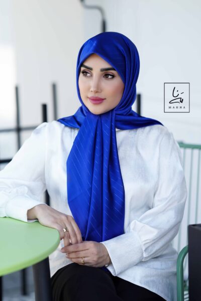 روسری ساتن خطدار آبی کاربنی