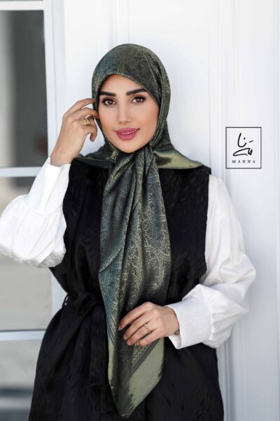 روسری ژاکارد ترک سبز زیتونی
