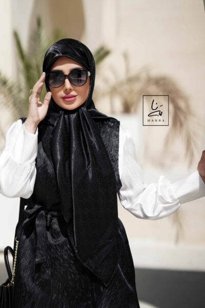 روسری ساتن مشکی طرح گوچی