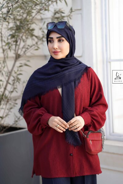 روسری نخی حاشیه لمه سورمه ای