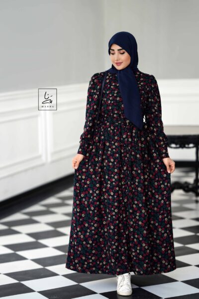 پیراهن گل بابونه سورمه ای