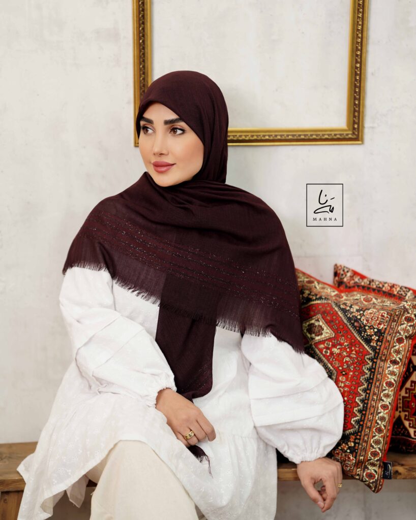 روسری نخی حاشیه لمه بادمجانی