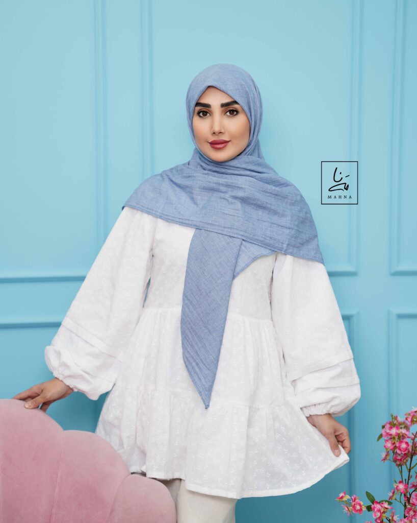روسری وال نخی آبی جین