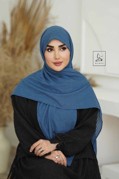 روسری وال نخی راه راه آبی نفتی