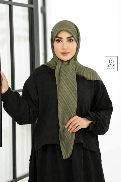 روسری حریر لمه سروین سبز زیتونی