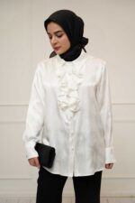 شومیز ژاکارد سفید نلین