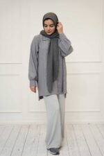 شومیز کریشه مراکشی طوسی جیران